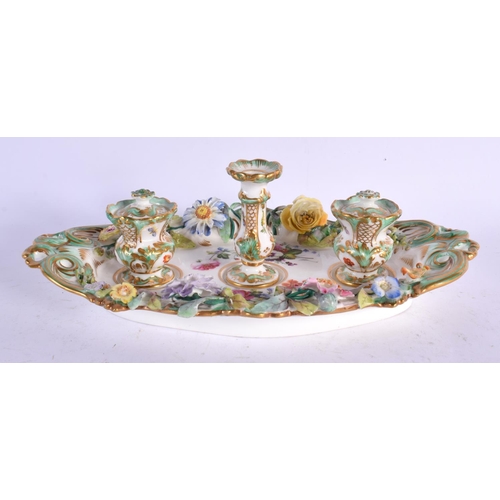 557 - A FINE 19TH CENTURY COALBROOKDALE PORCELAIN DESK STAND. 25 cm x 14 cm.