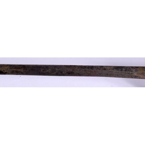 575 - AN ANTIQUE BAMBOO SWORD STICK and similar cane. Largest 90 cm long. (2)