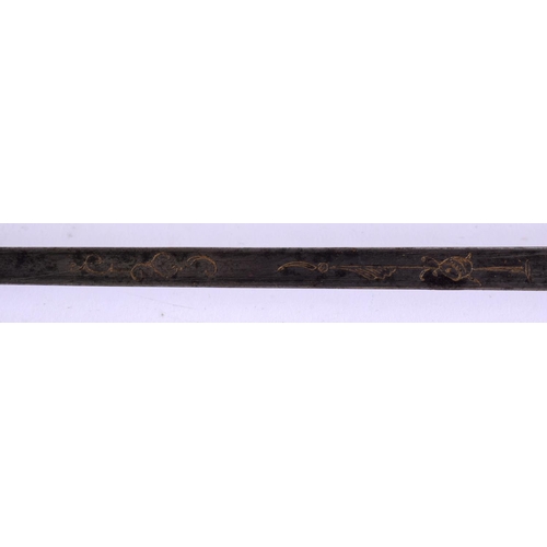 575 - AN ANTIQUE BAMBOO SWORD STICK and similar cane. Largest 90 cm long. (2)