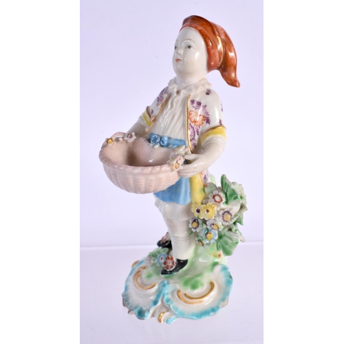 58 - AN 18TH CENTURY DERBY PORCELAIN FIGURE OF A BOY together with a Dragons in Compartment cups and sauc... 