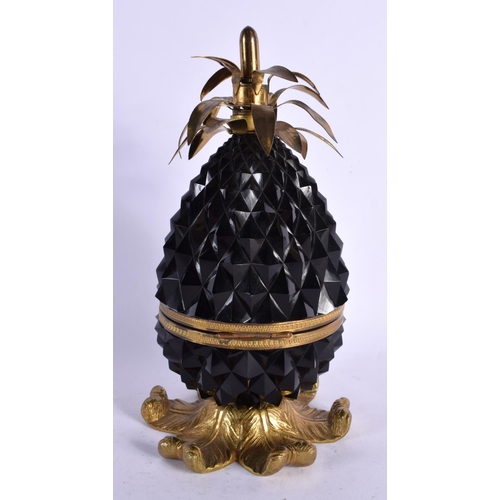 595 - AN ANTIQUE CUT GLASS AND BRONZE PINEAPPLE BOX. 26 cm high.