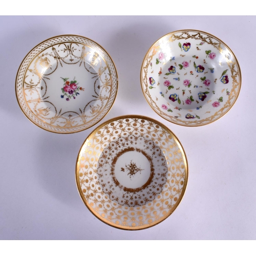 60 - THREE LATE 19TH CENTURY FRENCH PARIS PORCELAIN CUPS AND SAUCERS painted with flowers. (6)