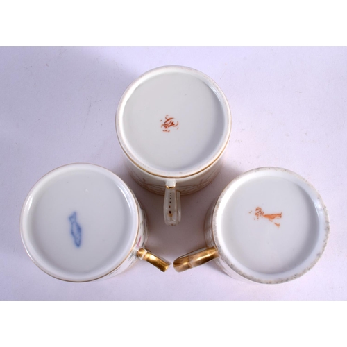 60 - THREE LATE 19TH CENTURY FRENCH PARIS PORCELAIN CUPS AND SAUCERS painted with flowers. (6)