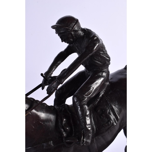 603 - A LARGE CONTEMPORARY BRONZE MODEL OF A HORSE RIDER. 32 cm x 32 cm.