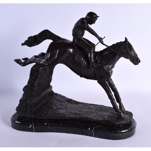 603 - A LARGE CONTEMPORARY BRONZE MODEL OF A HORSE RIDER. 32 cm x 32 cm.