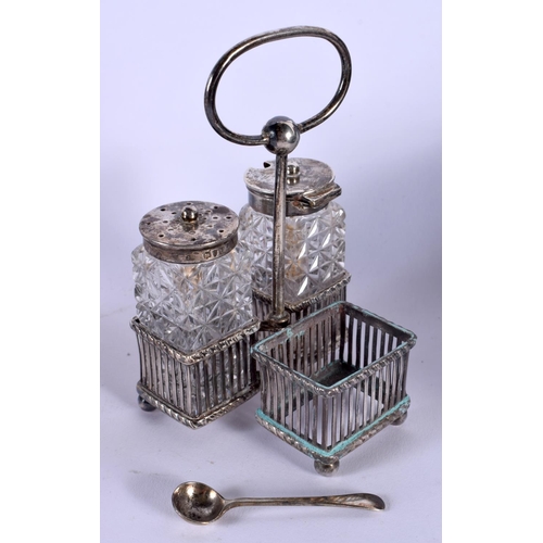 610 - A VICTORIAN SILVER CRUET together with microscopic slides etc. (qty)