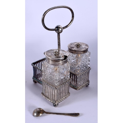 610 - A VICTORIAN SILVER CRUET together with microscopic slides etc. (qty)