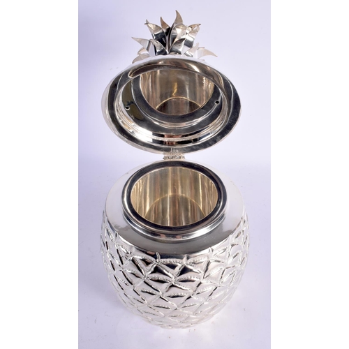 626 - A LARGE CONTEMPORARY SILVER PLATED PINEAPPLE BOX AND COVER. 35 cm x 10 cm.