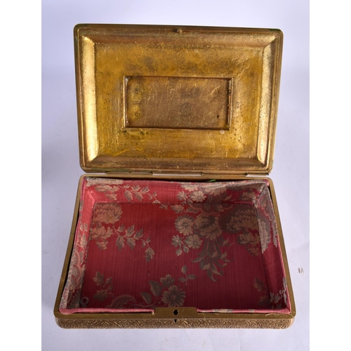 627 - A LARGE ANTIQUE GILT BRONZE CASKET decorated with foliage. 26 cm x 17 cm.