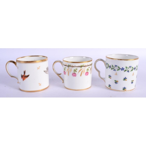 63 - THREE LATE 19TH CENTURY FRENCH PARIS PORCELAIN CUPS AND SAUCERS painted with flowers. (6)