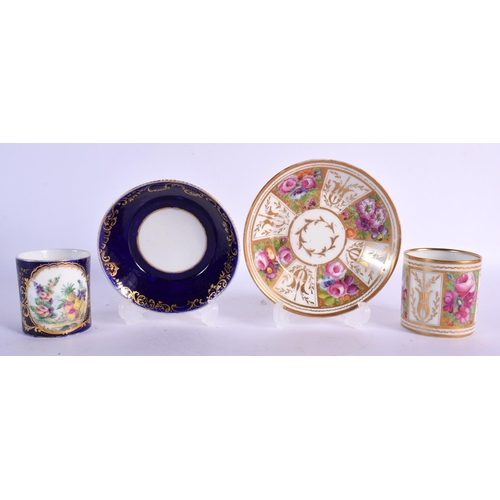 64 - A 19TH CENTURY FRENCH SEVRES PORCELAIN CUP AND SAUCER together with another Paris cup & saucer. (4)