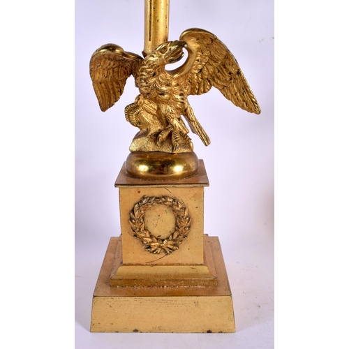 644 - A LARGE 19TH CENTURY FRENCH BRONZE AND CRYSTAL GLASS EAGLE GARNITURE. 48 cm x 30 cm. (3)