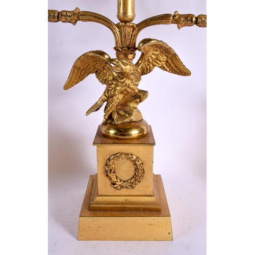 644 - A LARGE 19TH CENTURY FRENCH BRONZE AND CRYSTAL GLASS EAGLE GARNITURE. 48 cm x 30 cm. (3)