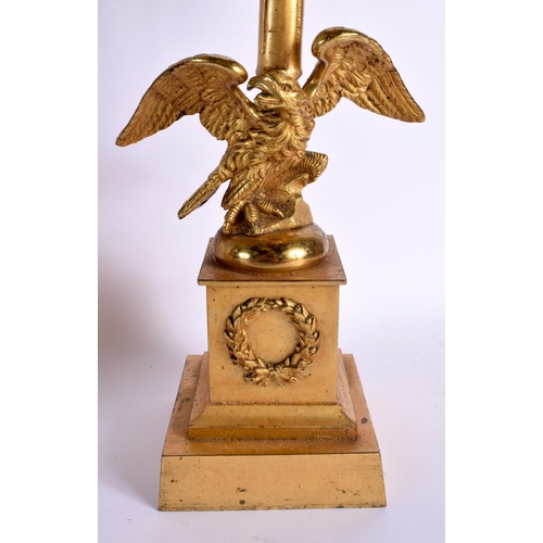 644 - A LARGE 19TH CENTURY FRENCH BRONZE AND CRYSTAL GLASS EAGLE GARNITURE. 48 cm x 30 cm. (3)