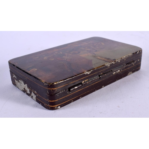 647 - AN ANTIQUE PAINTED TIN BOX. 11 cm x 8 cm.