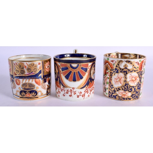 65 - THREE 19TH CENTURY DERBY IMARI PORCELAIN CUPS AND SAUCERS in various forms and sizes. (6)