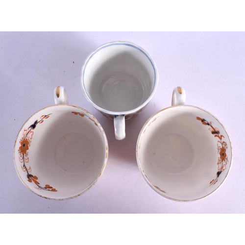 66 - TWO 19TH CENTURY ENGLISH PORCELAIN CUPS AND SAUCERS and a cream jug. (6)