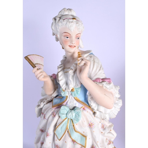 74 - A LARGE PAIR OF 19TH CENTURY FRENCH PARIS PORCELAIN FIGURES modelled upon naturalistic bases. 48 cm ... 