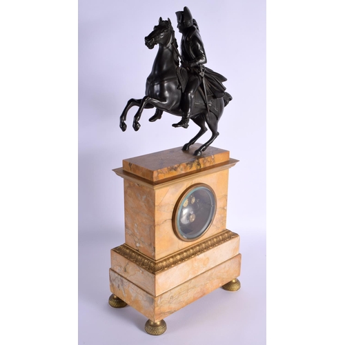 744 - A LARGE 19TH CENTURY ITALIAN SIENNA MARBLE AND BRONZE MANTEL CLOCK. 50 cm x 22 cm.