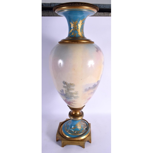 75 - A LARGE 19TH CENTURY FRENCH SEVRES PORCELAIN VASE painted with a female and child within a landscape... 