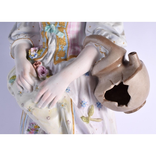 80 - A LARGE 19TH CENTURY FRENCH PARIS BISQUE PORCELAIN FIGURE modelled holding an amphora type jug. 60 c... 