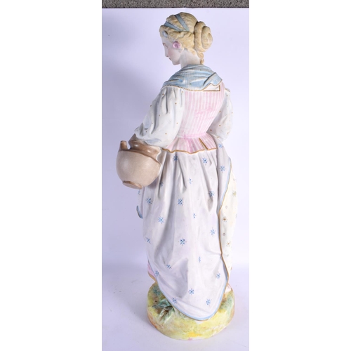 80 - A LARGE 19TH CENTURY FRENCH PARIS BISQUE PORCELAIN FIGURE modelled holding an amphora type jug. 60 c... 