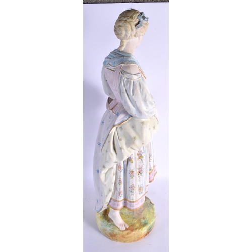 80 - A LARGE 19TH CENTURY FRENCH PARIS BISQUE PORCELAIN FIGURE modelled holding an amphora type jug. 60 c... 