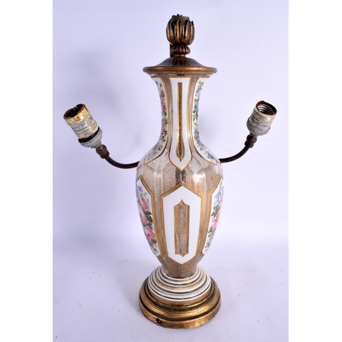 82 - A LARGE 19TH CENTURY BOHEMIAN WHITE OVERLAID VASE converted to a lamp. 60 cm high overall.