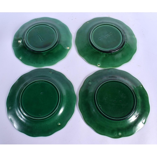 84 - A GROUP OF ANTIQUE WEDGWOOD GREEN GLAZED LETTUCE LEAF DISHES etc. Largest 22 cm diameter. (15)