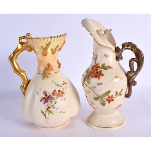 87 - TWO ANTIQUE ROYAL WORCESTER BLUSH UVORY JUG. Largest 18 cm high. (2)