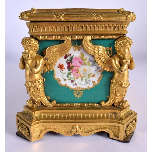 9 - A FINE MID 19TH CENTURY FRENCH SEVRES PORCELAIN AND ORMOLU CASKET painted with figures within landsc... 