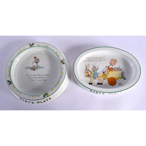 91 - A MABEL LUCIE ATTWELL TEASET together with two babies plates. Largest 19 cm wide. (5)