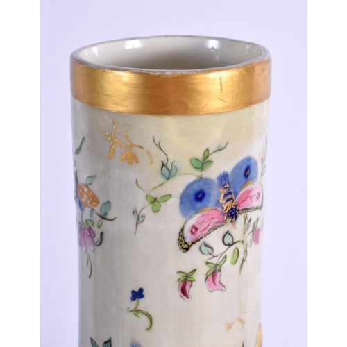 92 - A LARGE 19TH CENTURY CONTINENTAL PORCELAIN BULBOUS VASE painted with butterflies. 40 cm x 15 cm.