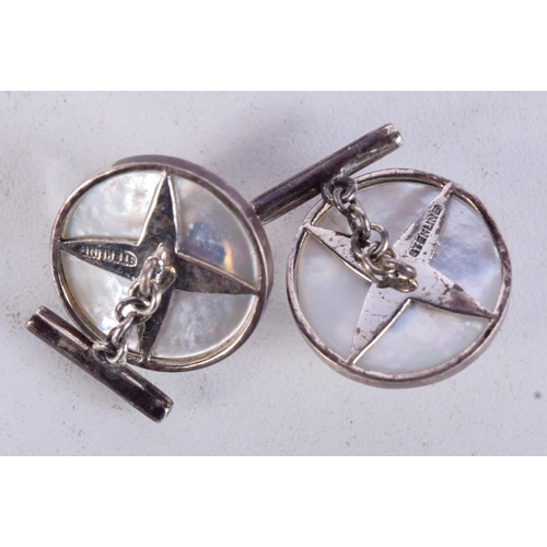 1069 - A CASED PAIR OF SILVER AND CRYSTAL HORSE HEAD CUFFLINKS.  Stamped Sterling, 2cm diameter, weight 15.... 