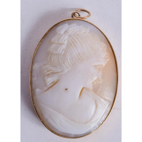 1072 - TWO GOLD MOUNTED CAMEOs.  Stamped 9ct, Largest 4.1cm x 3.1cm, total weight 19.4g (2)