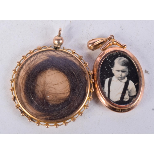 1079 - TWO 9CT GOLD LOCKETS.  Hallmarked Birmingham 1915, 4.4cm x 3.6cm largest, total weight 13g