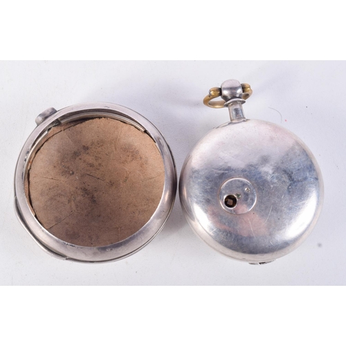 1108 - SILVER VERGE POCKET WATCH.  Hallmarked London 1843, 6cm diameter, weight 181g