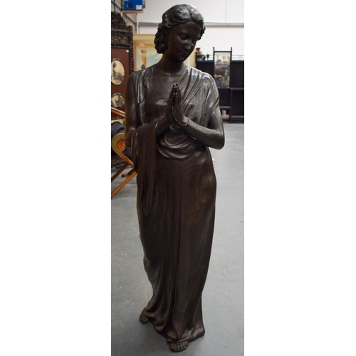 1449 - A LIFE SIZE BRONZE FIGURE OF A STANDING FEMALE. 170 cm x 40 cm.