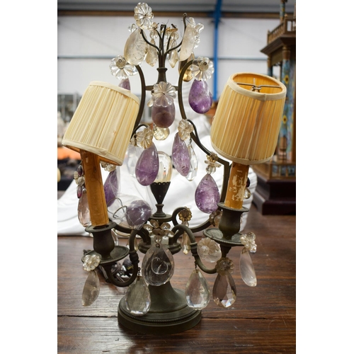 1450 - AN ANTIQE AMETHYST DROP LAMP. 40 cm high.