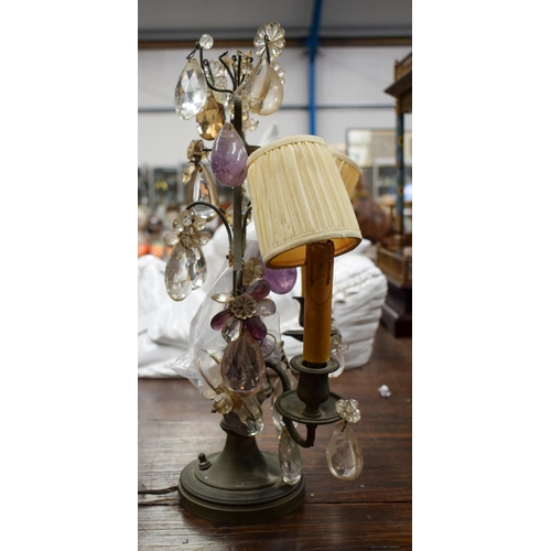 1450 - AN ANTIQE AMETHYST DROP LAMP. 40 cm high.