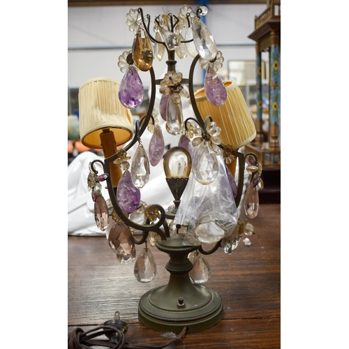 1450 - AN ANTIQE AMETHYST DROP LAMP. 40 cm high.