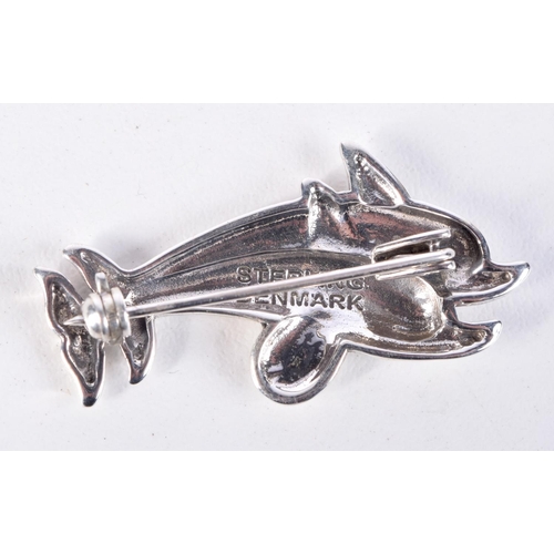 796 - A DANISH STERLING SILVER DOLPHIN BROOCH.  Stamped Denmark Sterling, 2cm x 3.7cm, weight 5.3g