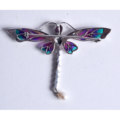 799 - A SILVER PLIQUE A JOUR DRAGONFLY BROOCH.  Stamped 925, 5.7cm x 6.8cm, weight 9.8g