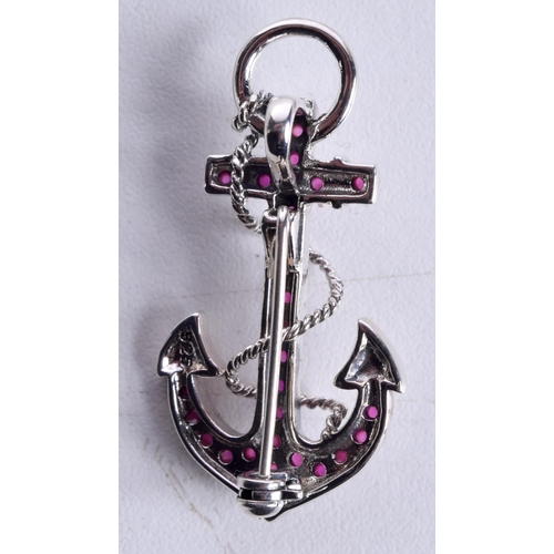 800 - AN ANCHOR BROOCH SET WITH GEMS.  4cm x 1.9cm, weight 6.2g