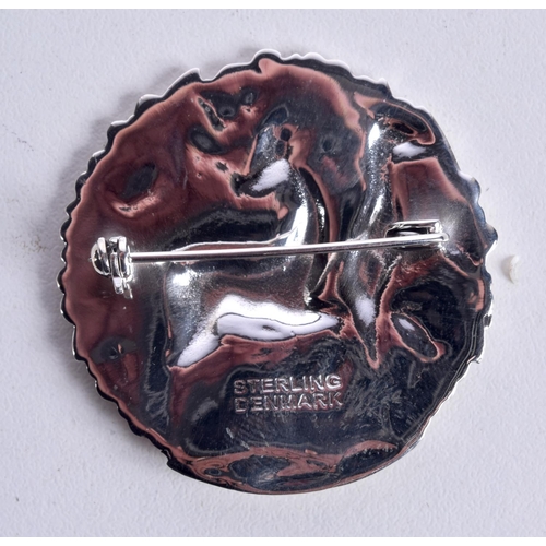 803 - A DANISH STERLING SILVER DEER BROOCH.  Stamped Denmark Sterling, 4.1cm diameter, weight 13.2g