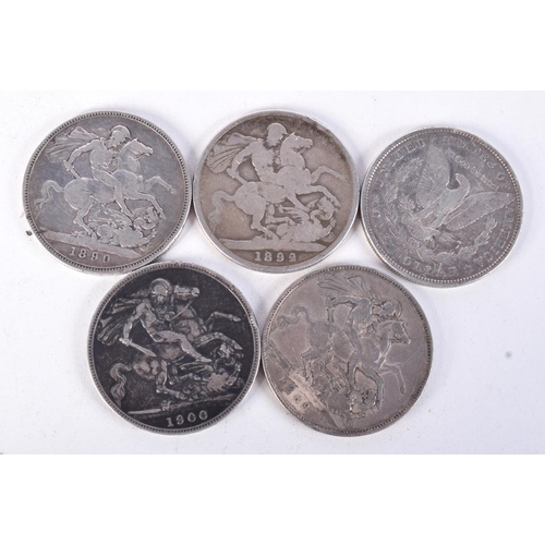 811 - FIVE SILVER COINS.  Weight 136.6g (5)