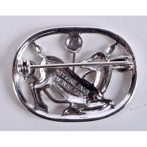 817 - A DANISH STERLING SILVER DEER BROOCH.  Stamped Denmark Sterling, 3.3cm x 2.5cm, weight 7.1g