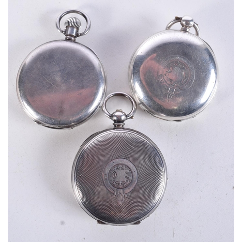 826 - 3 X SILVER POCKET WATCHES.  Hallmarked Birmingham, 5.1cm diameter, total weight 319g (3)