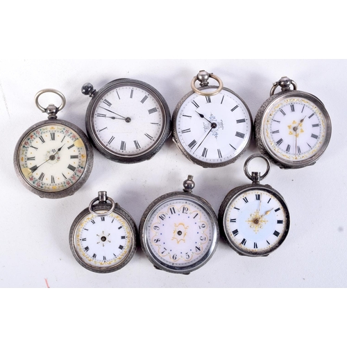 829 - SEVEN LADIES SILVER FOB WATCHES.  Various marks, total weight 278g (7)