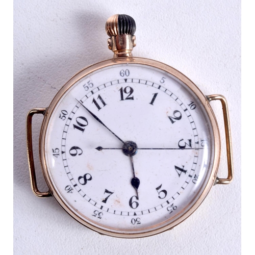 830 - 9CT GOLD TRENCH WATCH.  Hallmarked London 9ct, 3.3cm diameter, weight 28g